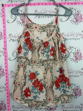 Heritage 1981 Beige Floral Spaghetti-Strap Tank with Red & Blue Flowers
